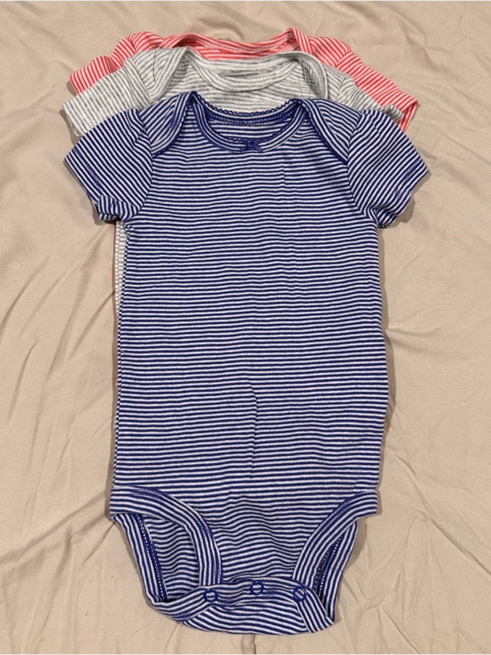 Carters 3 Piece Red, White & Blue Striped Onesie Set